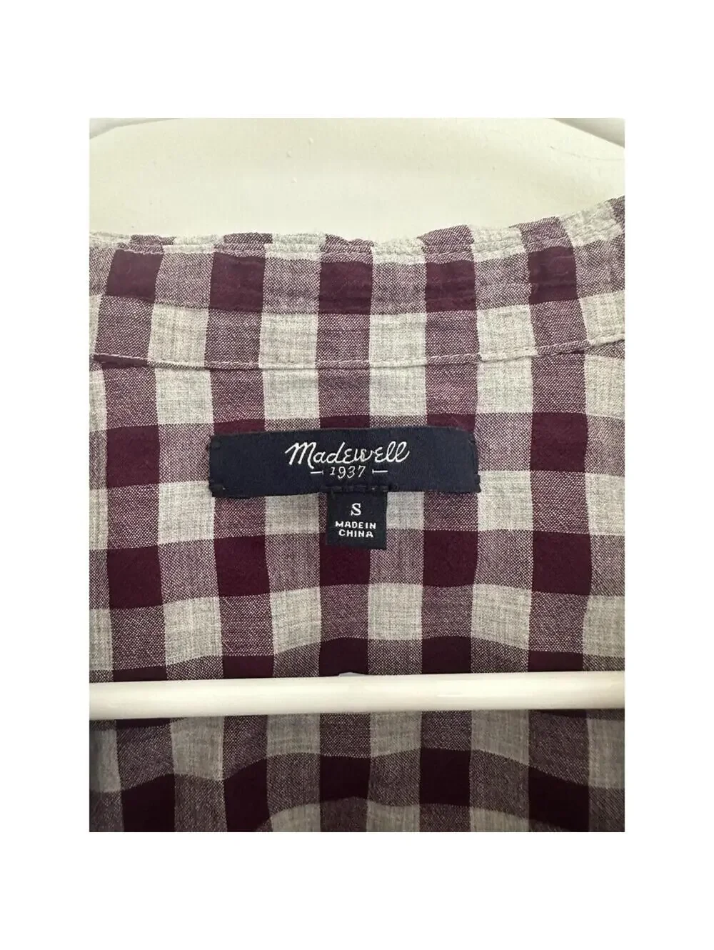 Madewell Purple Gingham Plaid Square Neck‎ Puff Sleeve Blouse